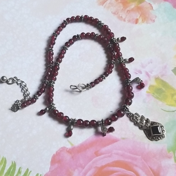 Vintage Art Deco 1920s Garnet and Marcasite Sterling Silver Beaded Necklace - Picture 8 of 16